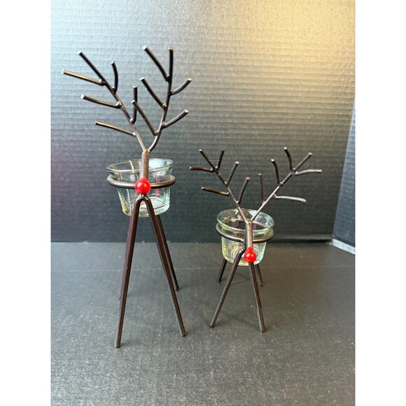 Christmas Set Of Two Iron Reindeer Tea Light Candle Holders - Picture 2 of 9